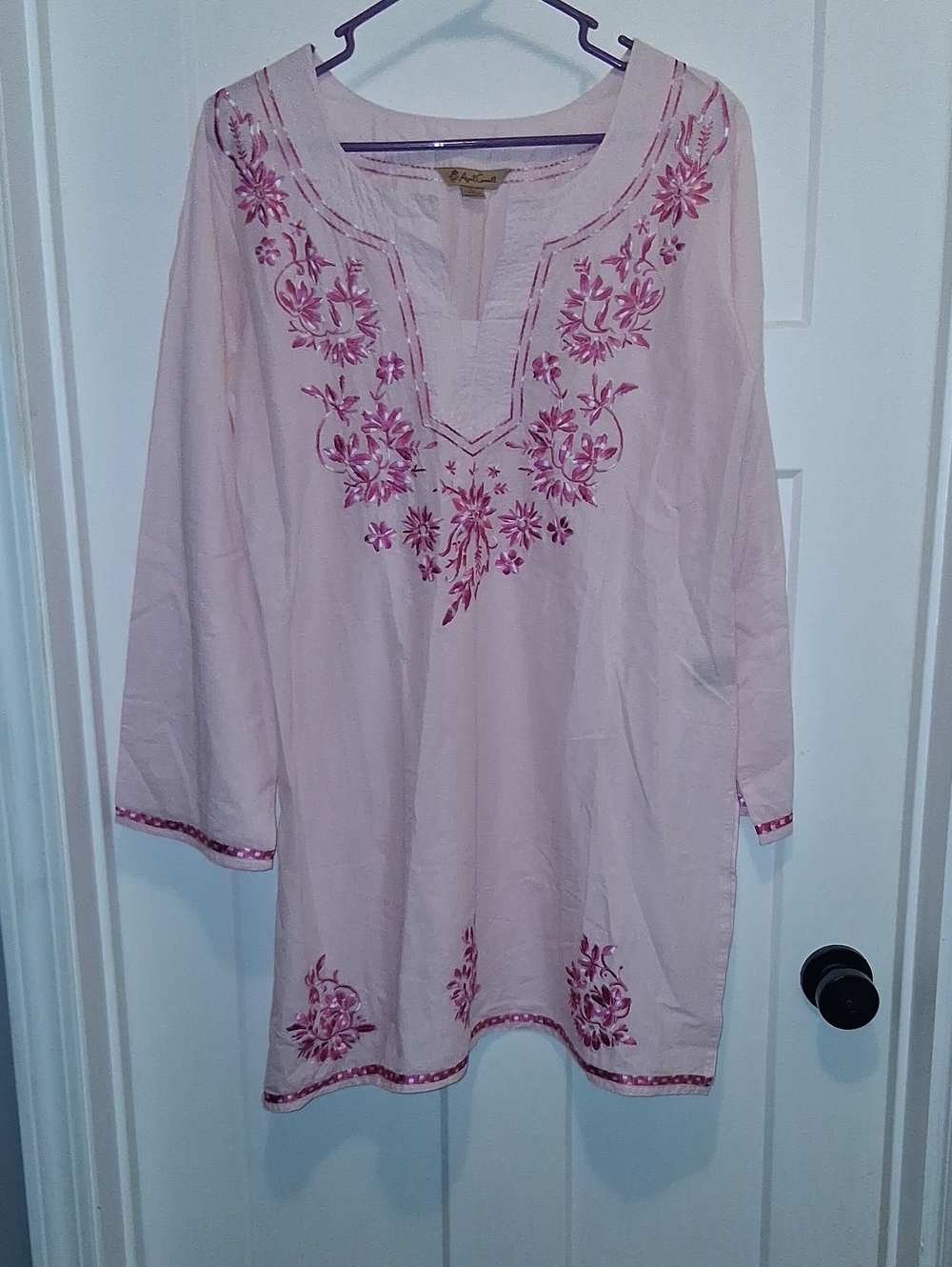 April Cornell Pale Pink Embroidered Tunic Top Size XL